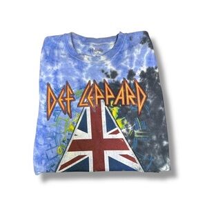 Def Leppard Hysteria Blue Tie Dye British Flag Tshirt Size Large - "Wilburn"